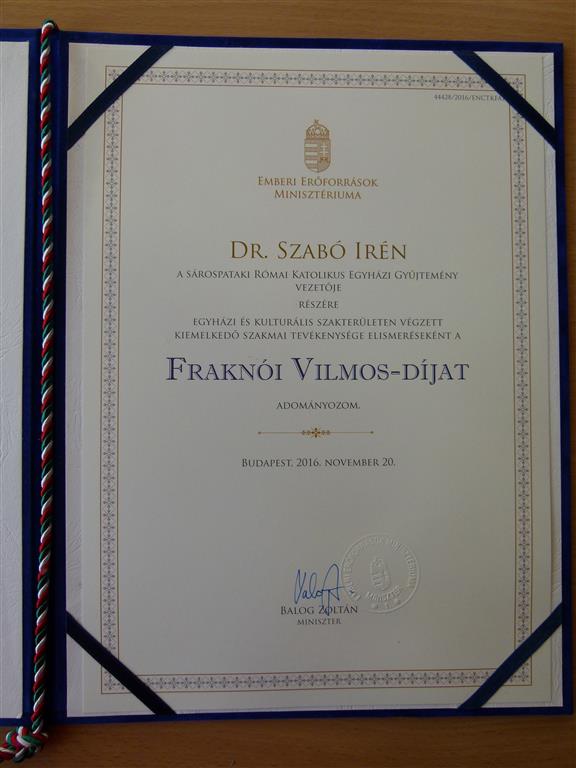 Fraknói Vilmos - díj