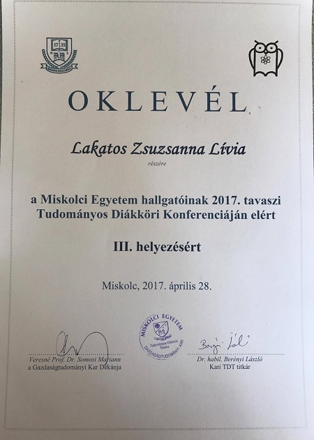 TDK oklevél